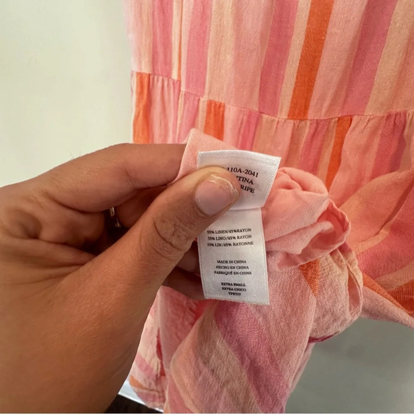 Rails Valentina Striped Gauze Square Neck Dress 100% Cotton Pink Size XS 1514 - Picture 6 of 11